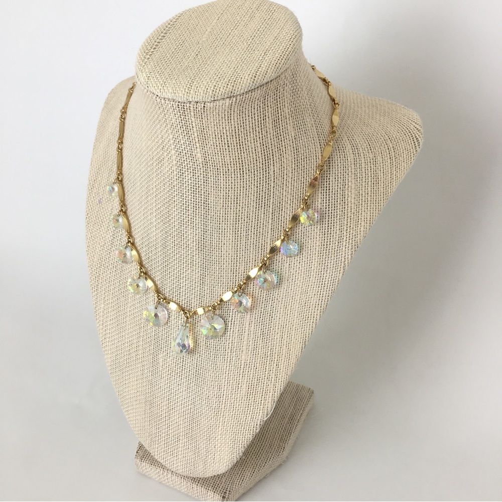 Vintage Sarah Coventry 1960s "Crystal Fire" AB Drop Gold Tone Necklace 16” - Picture 3 of 13
